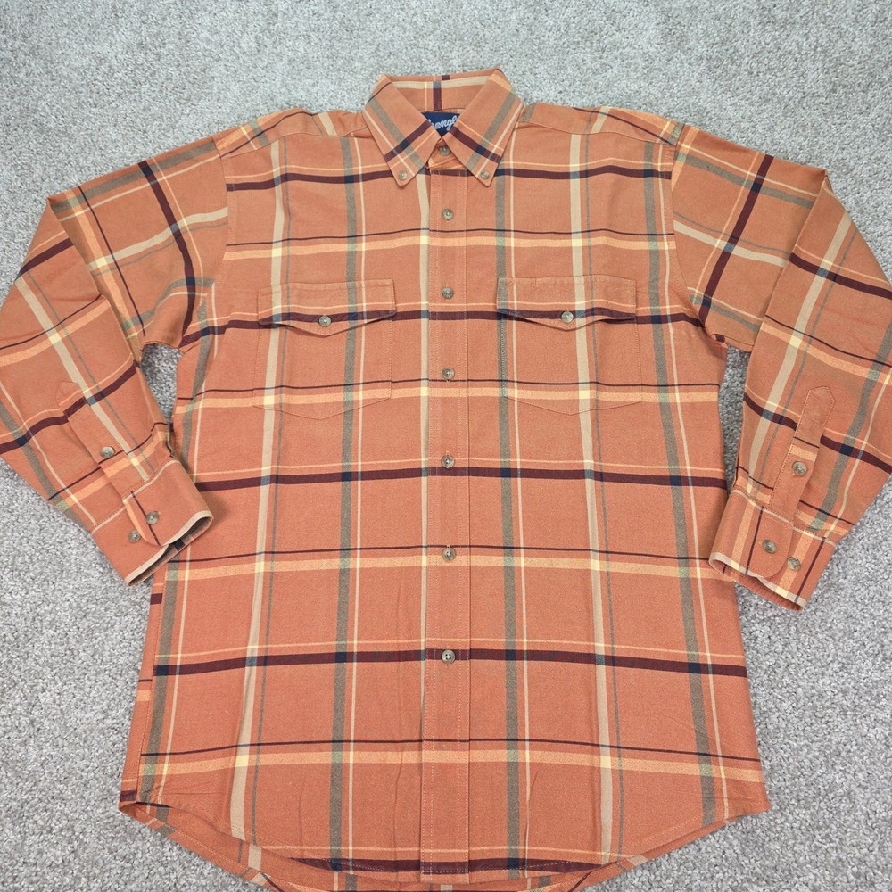 Vintage Wrangler Western Shirt Mens M Light Orange Plaid Long Sleeve Pristine